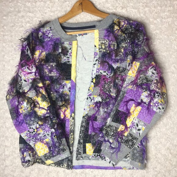 Custom Handmade Colorful Art Jerzees Women's Open Cardigan Size Large - Picture 7 of 7